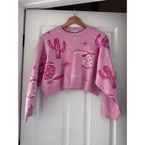 Cowgirl‎ Pink Bold Graphic Womens Cropped Sweater